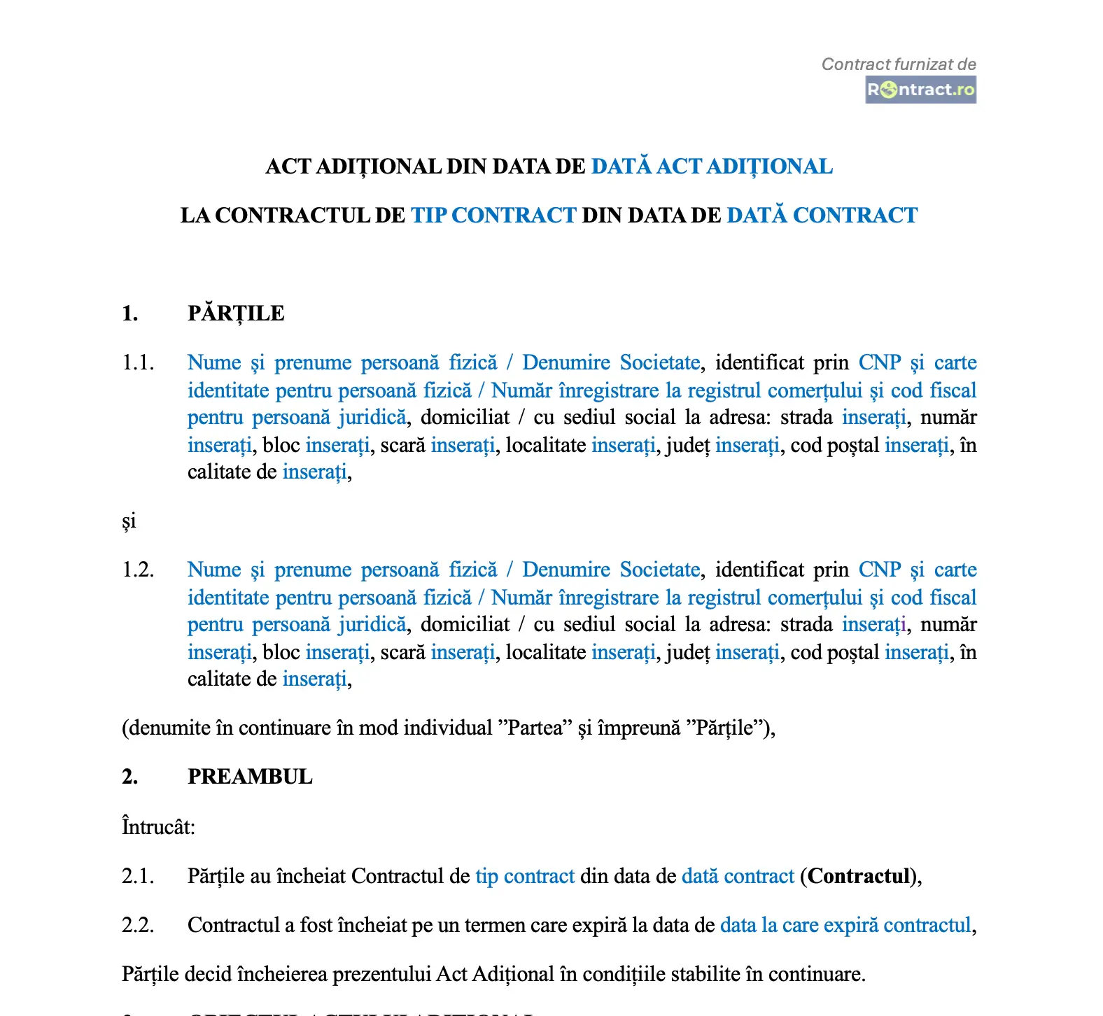 extras act adițional prelungire contract