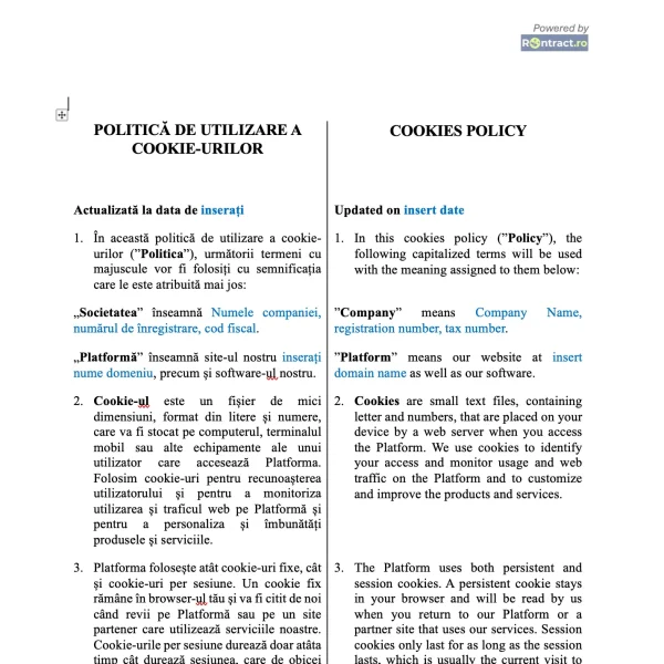 extras politică cookies GDPR bilingv