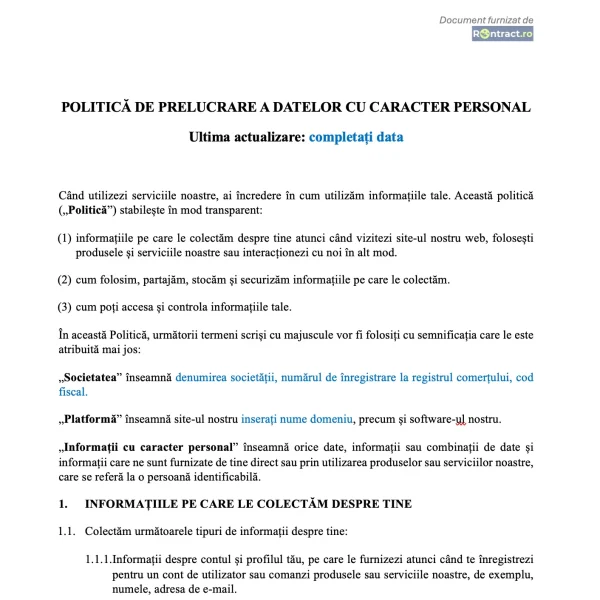 extras politică de confidențialitate