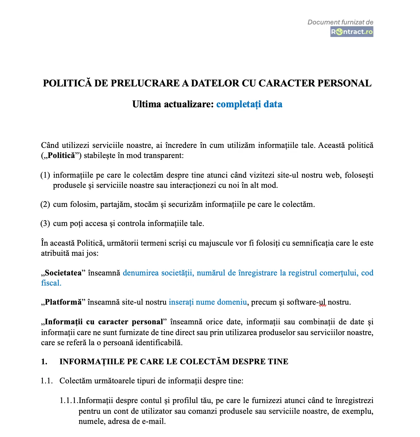 extras politică de confidențialitate