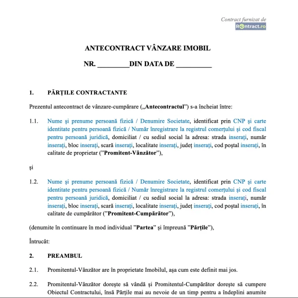 extras model antecontract vânzare cumpărare