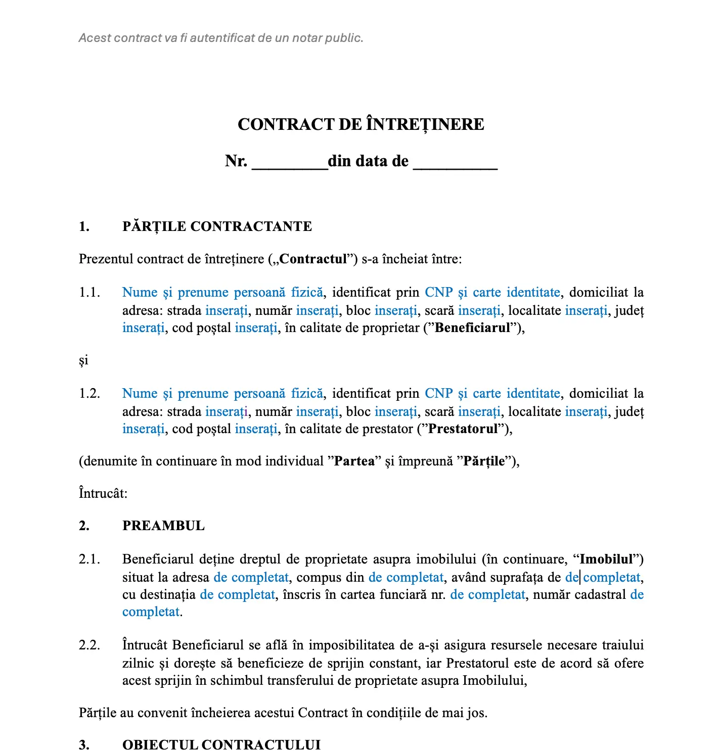 extras contract de întreținere