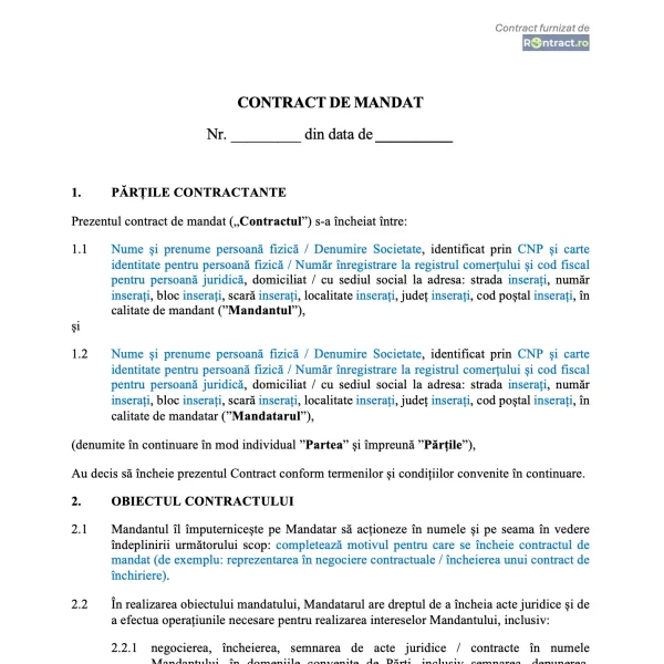 extras contract de mandat remunerat