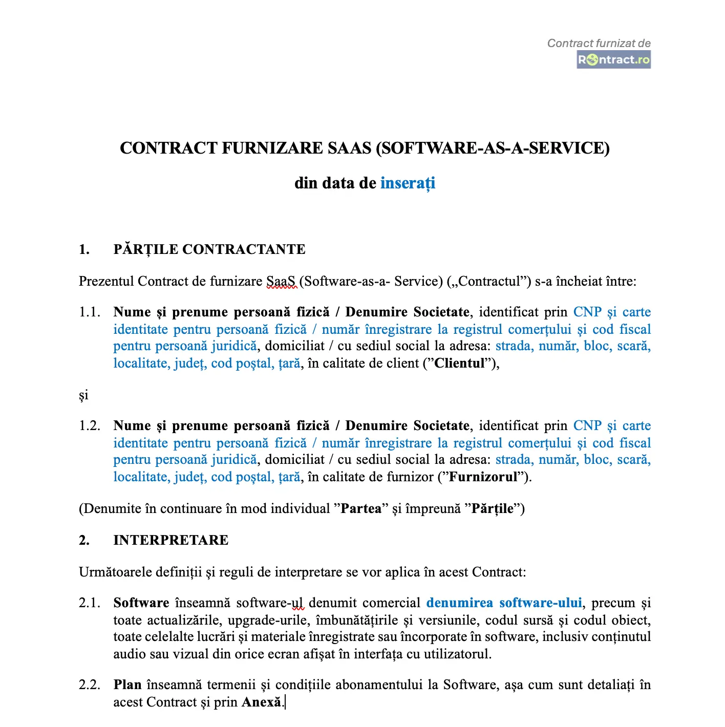 extras contract software furnizare SaaS