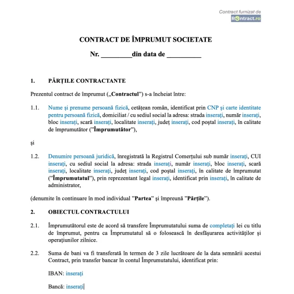 extras contract de împrumut firmă cu garanții