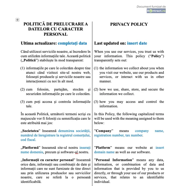 extras politică GDPR bilingv