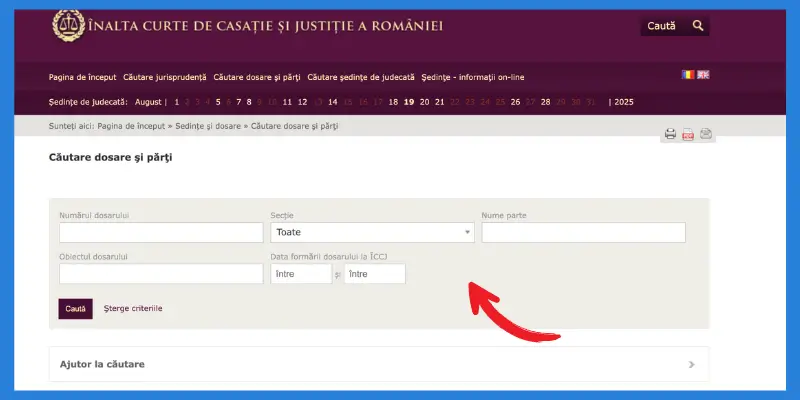 căutare dosare după nume și număr la ÎCCJ