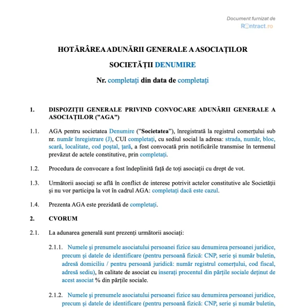 extras hotărâre aga modificare act constitutiv