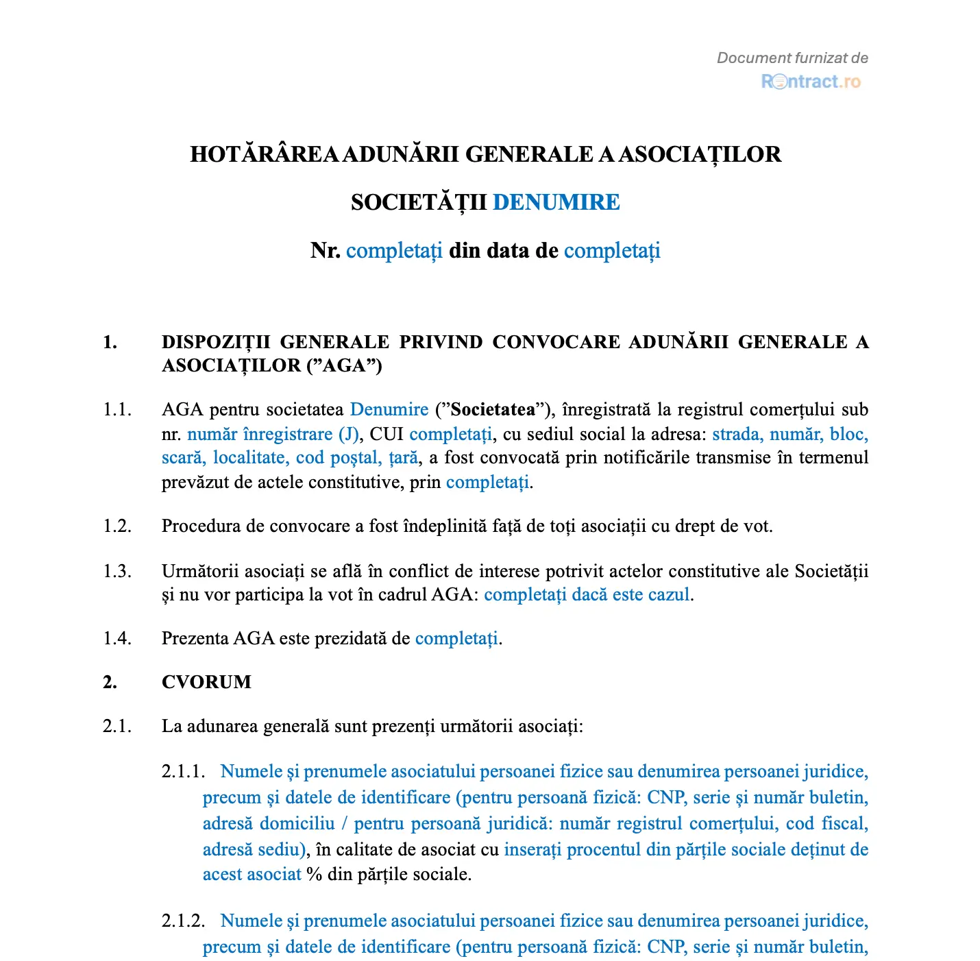 extras hotărâre aga modificare act constitutiv