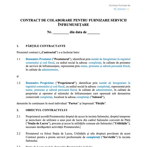 extras contract de colaborare salon