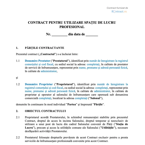 extras contract de închiriere spațiu salon